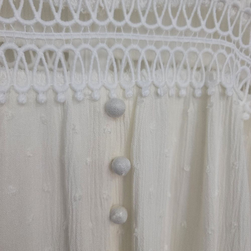 Boho Lace-Trim Cream Maxi Dress with Crochet Waist - Picture 8 of 14
